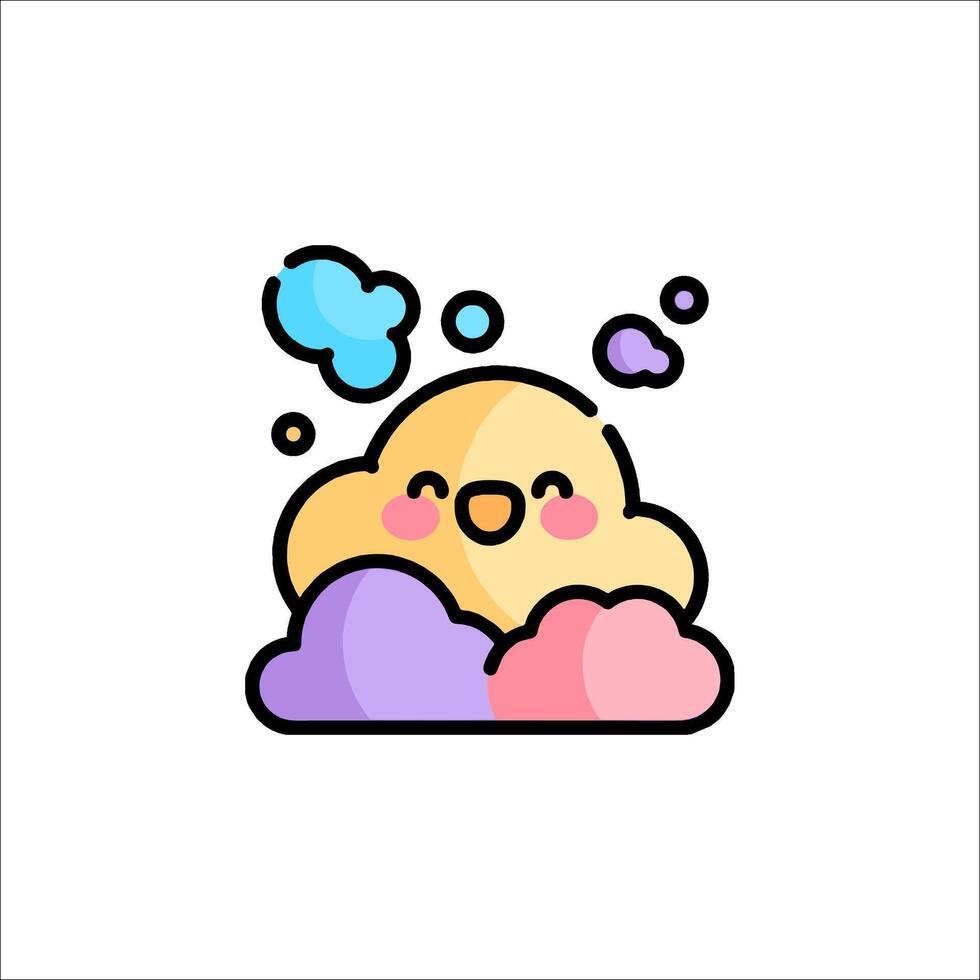 A cartoon cloud with a face and clouds vector