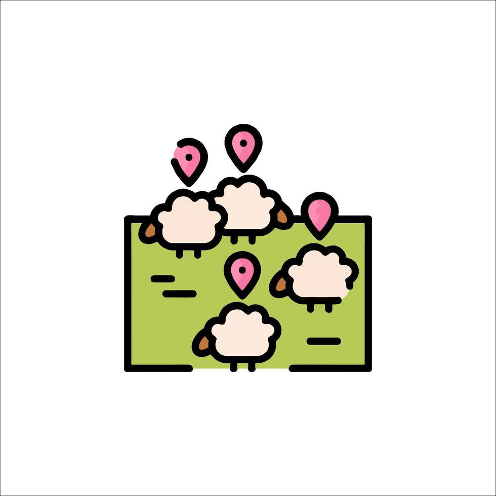 A group of sheep in a field with a map marker vector