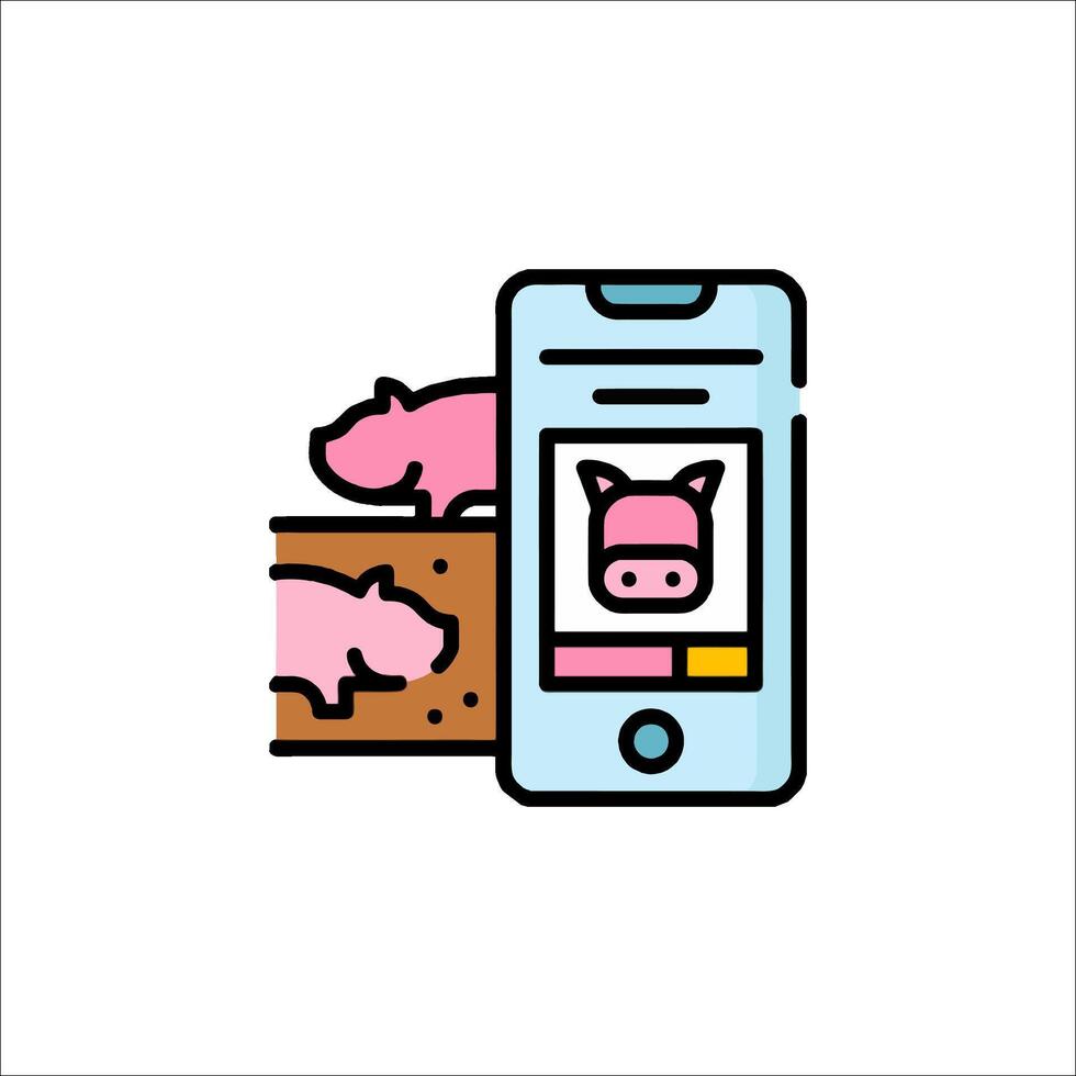 A pig is sitting on a phone and a pig is on a phone vector