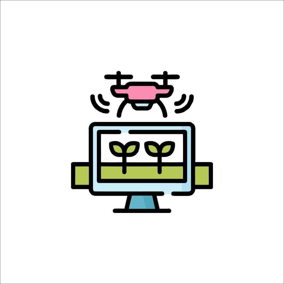 A computer screen with a drone flying over it vector