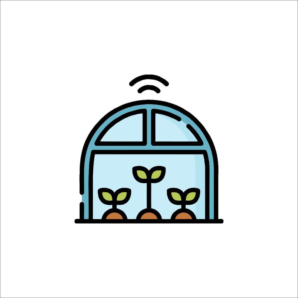 A greenhouse with plants inside and a wifi icon vector