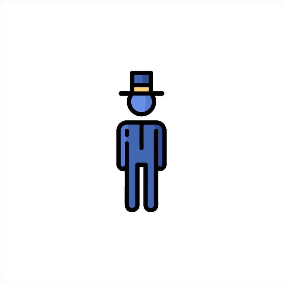 A man in a top hat and suit is shown in a line icon vector
