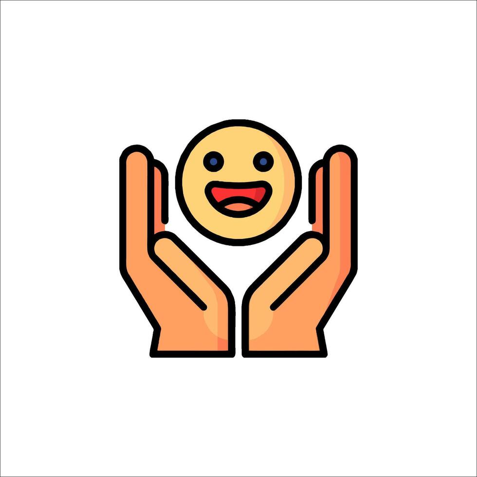 A smiley face icon with hands holding it up vector