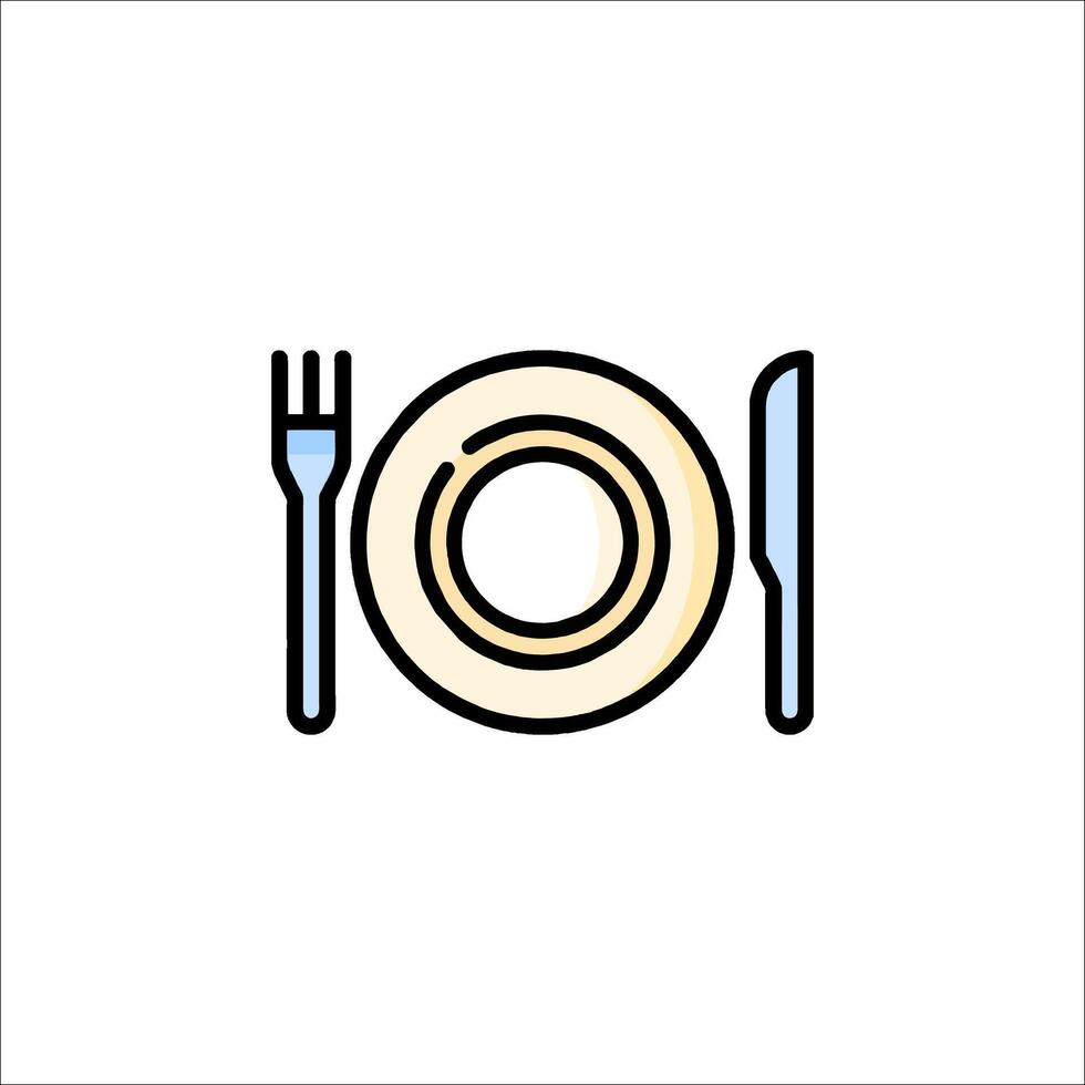Plate, fork and knife icon illustration vector