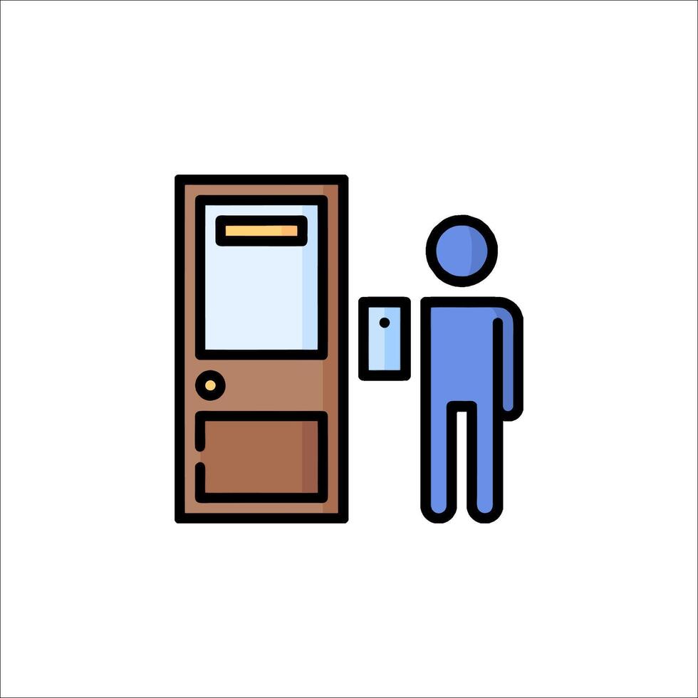 A man is standing in front of a door with a phone vector