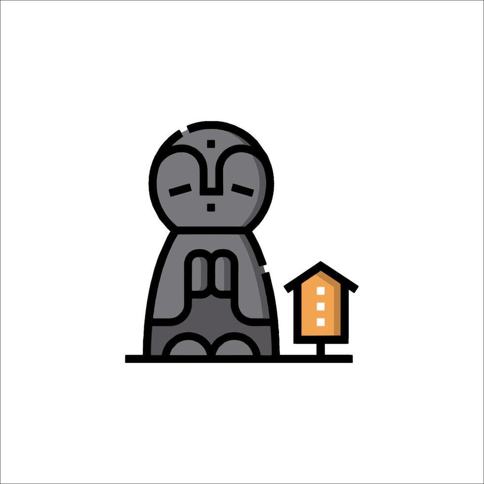 A black and white cartoon character sitting next to a house vector