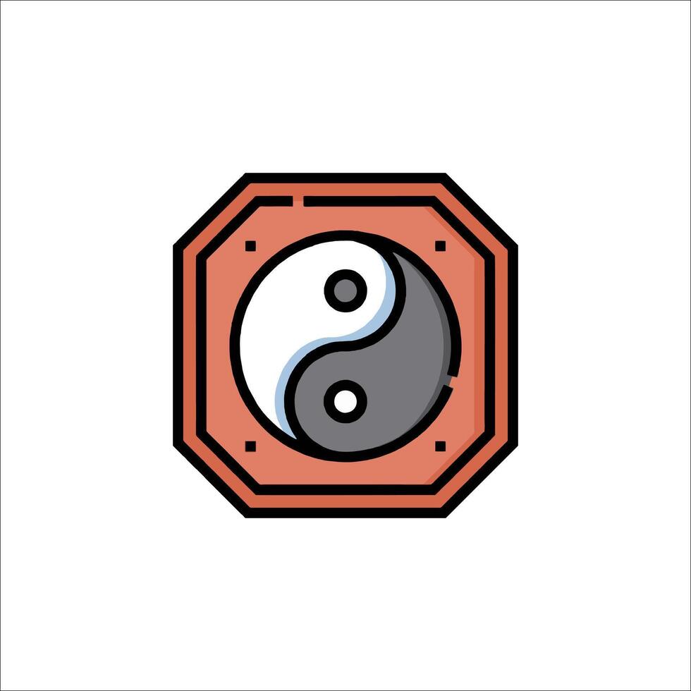 Yin yang symbol in a red and orange frame vector