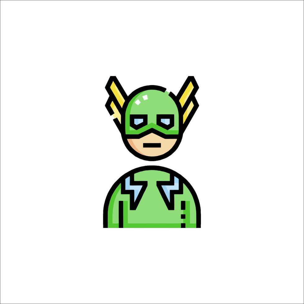 A green superhero with yellow hair and a lightning bolt on his head vector