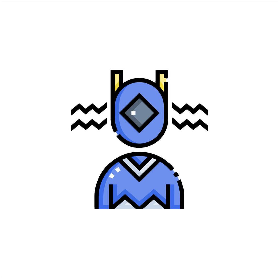 A blue and white icon of a man with a sword vector