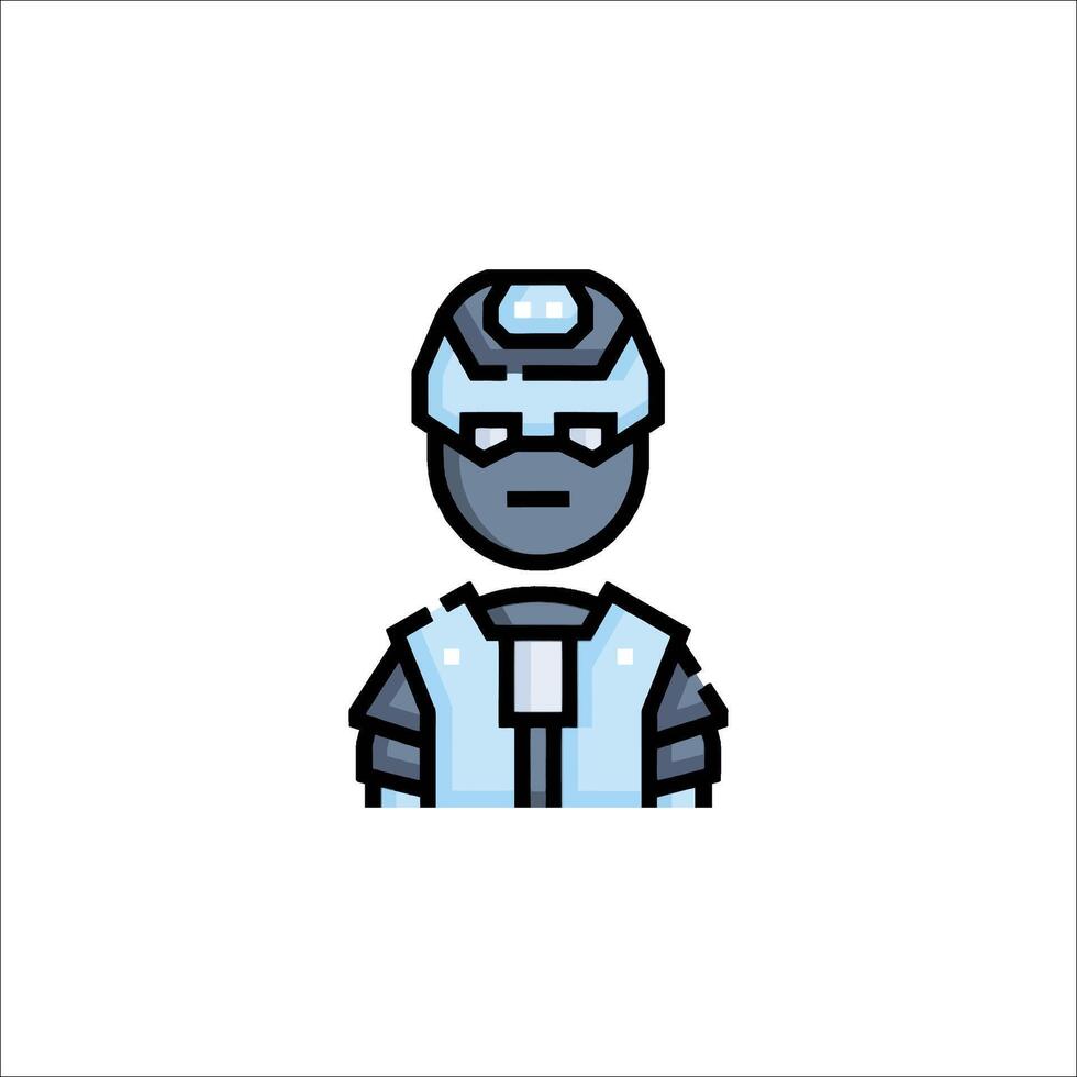 A man in a helmet and vest is shown in a flat style vector