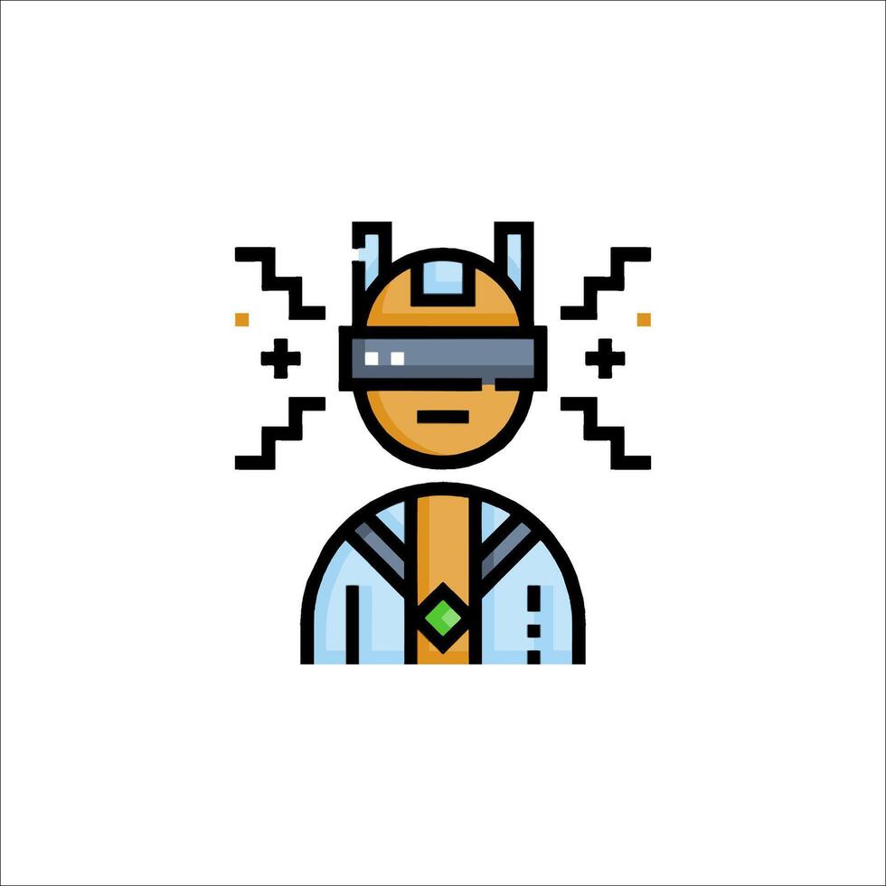 A pixel art illustration of a man wearing a virtual reality headset vector
