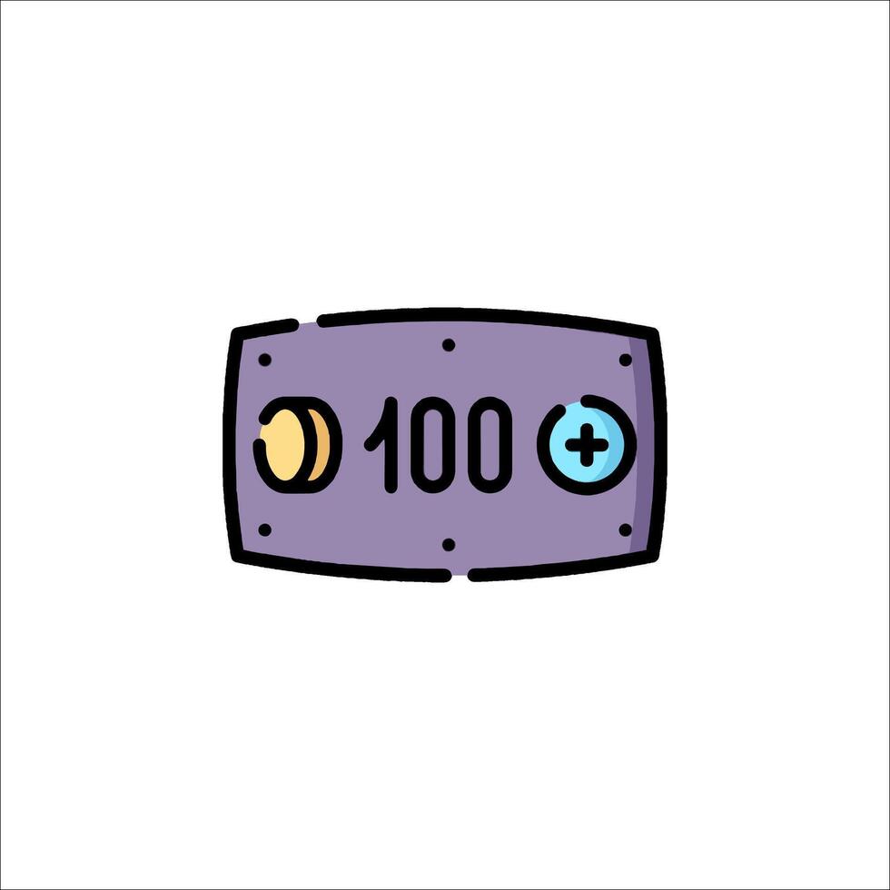 A purple button with the word 100 on it vector