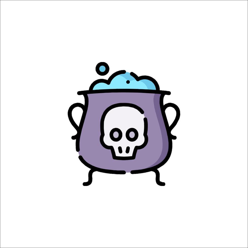 A purple cauldron with a skull inside it vector