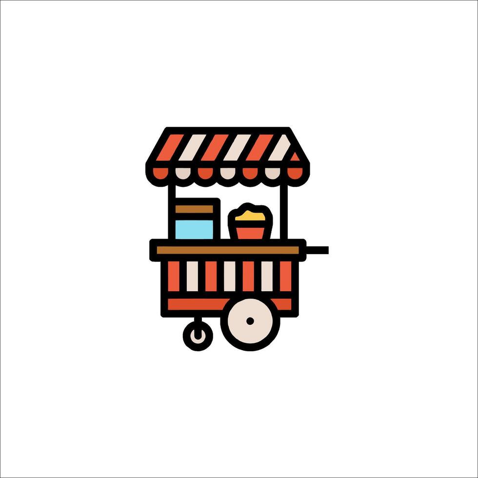 A food cart icon with a red and white striped awning vector