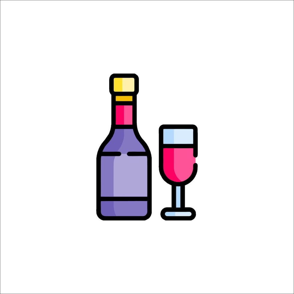 Wine bottle and glass icon illustration vector