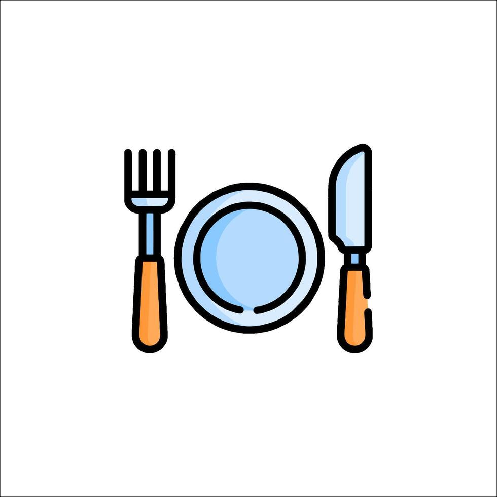 Plate, fork, knife and spoon icon vector