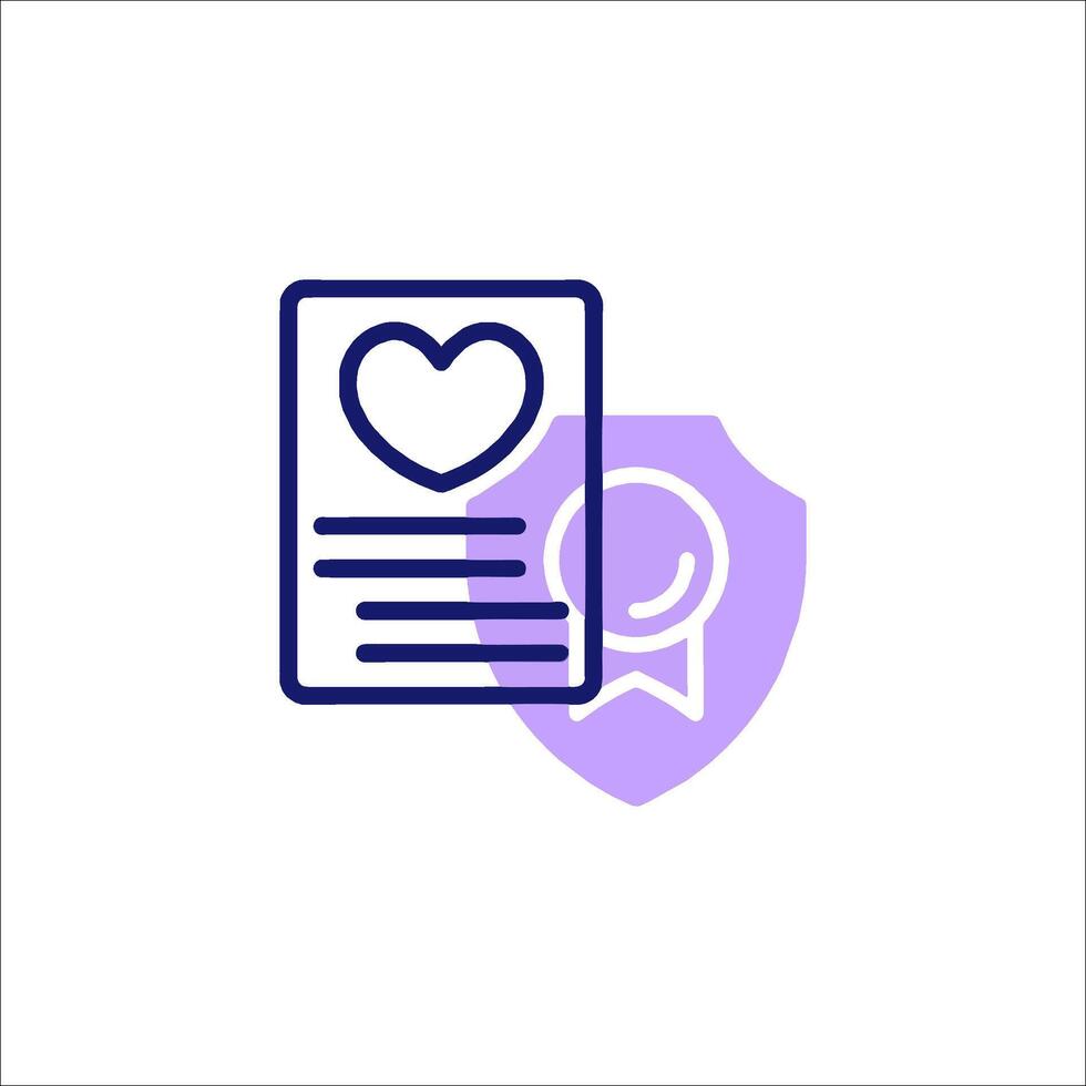 A purple icon with a heart and a shield vector
