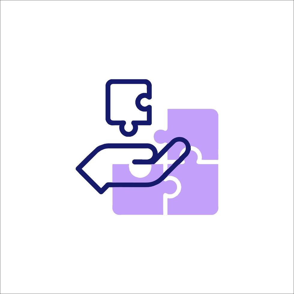 A hand holding a piece of puzzle with a piece of purple vector