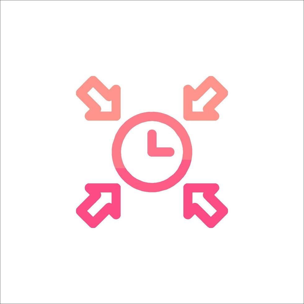A pink and red clock icon with arrows pointing to it vector