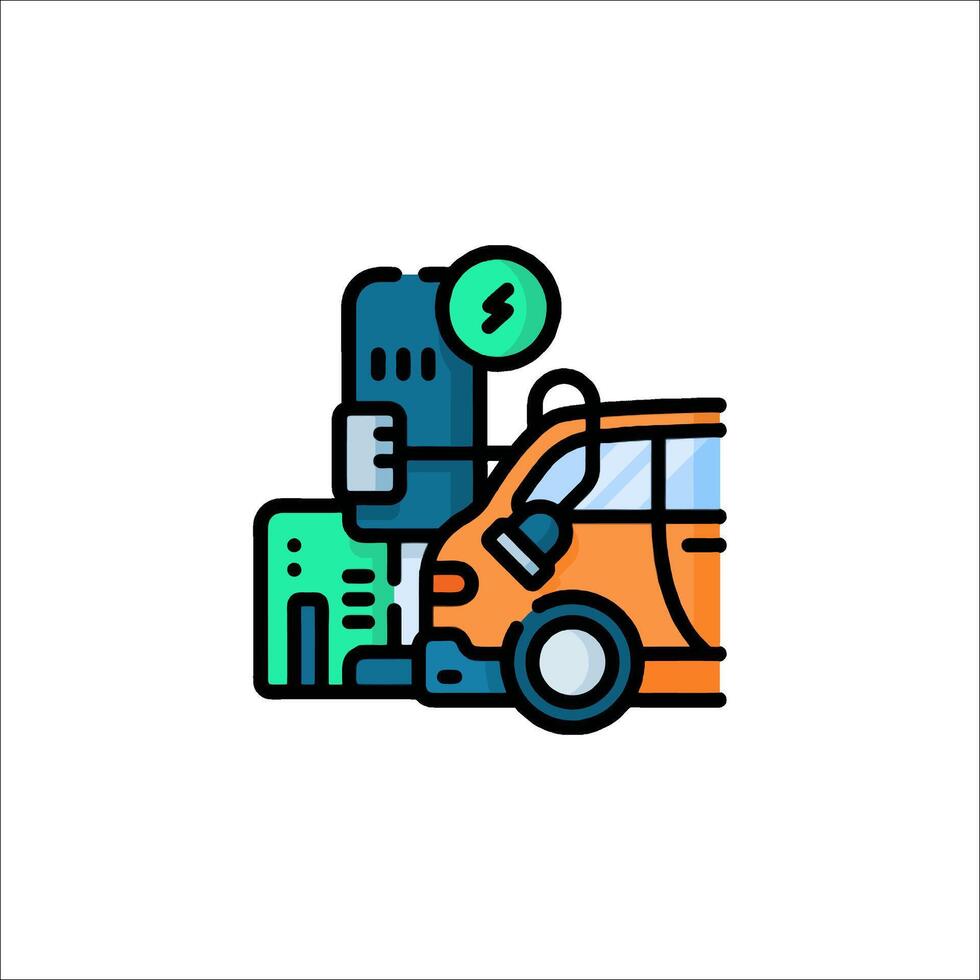 A car with a green light on it and a sign that says charging vector