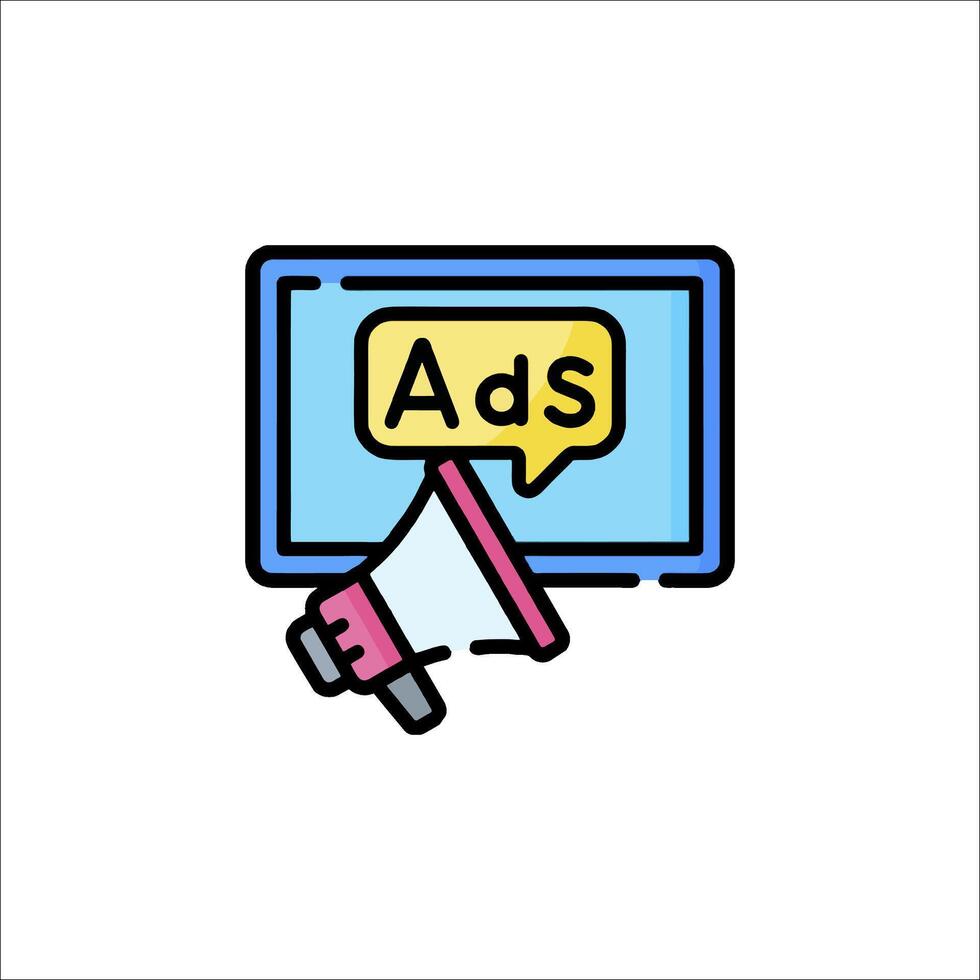 Ads icon with a megaphone and a computer screen vector