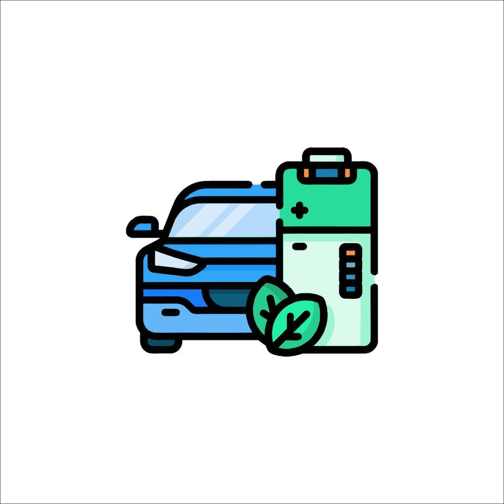 Car battery icon with a green plant vector