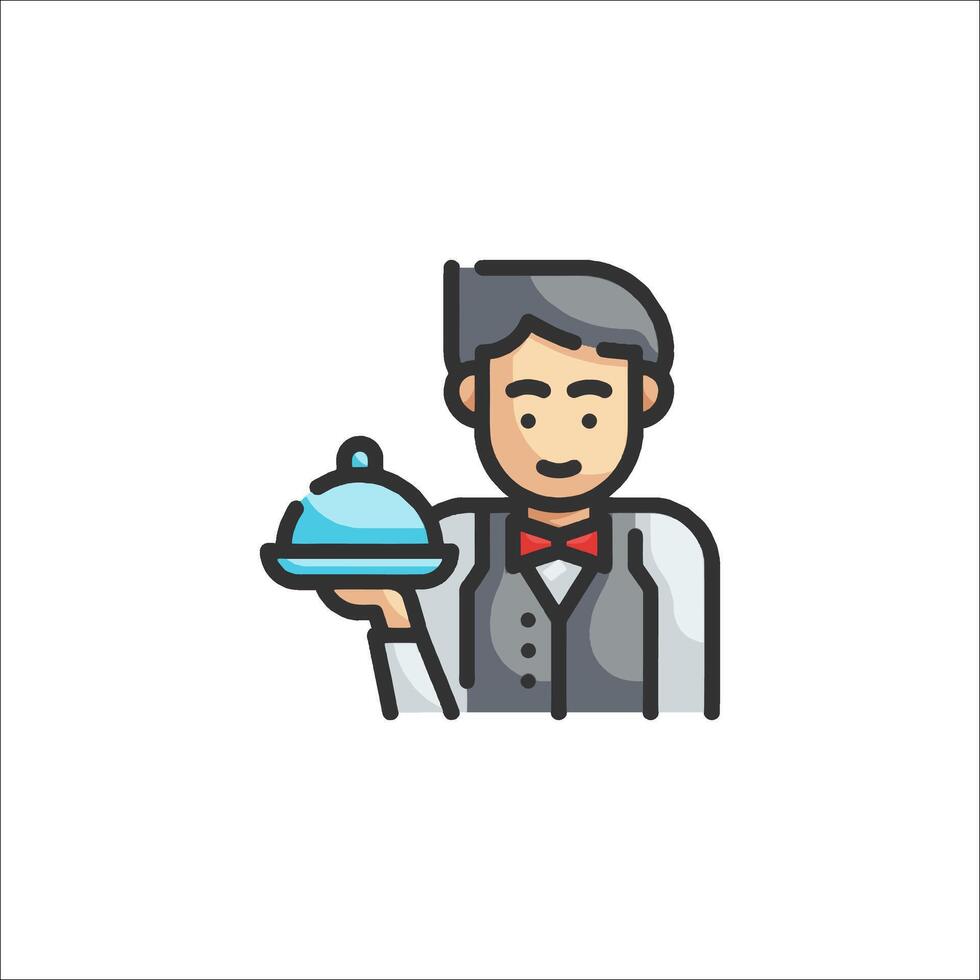 A waiter holding a tray with a dish on it vector