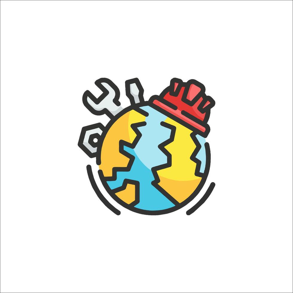 A broken globe with a wrench on it vector
