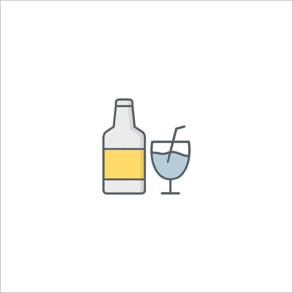 A bottle of alcohol and a glass of wine vector