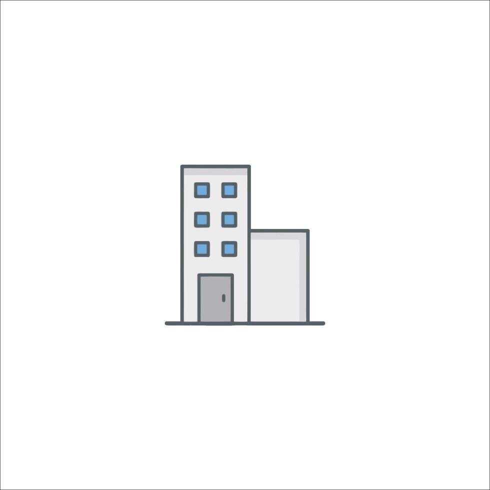A building icon with a door and windows vector