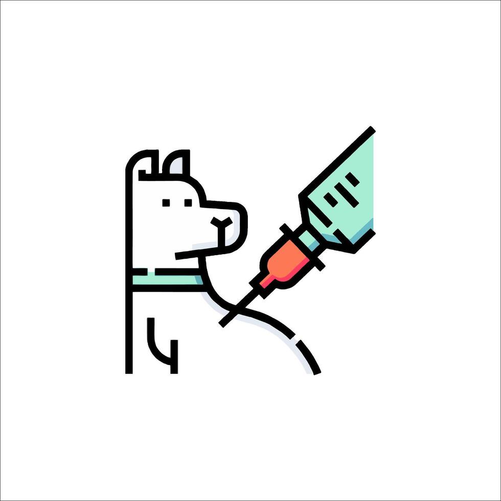 A dog is getting an injection from a syringe vector