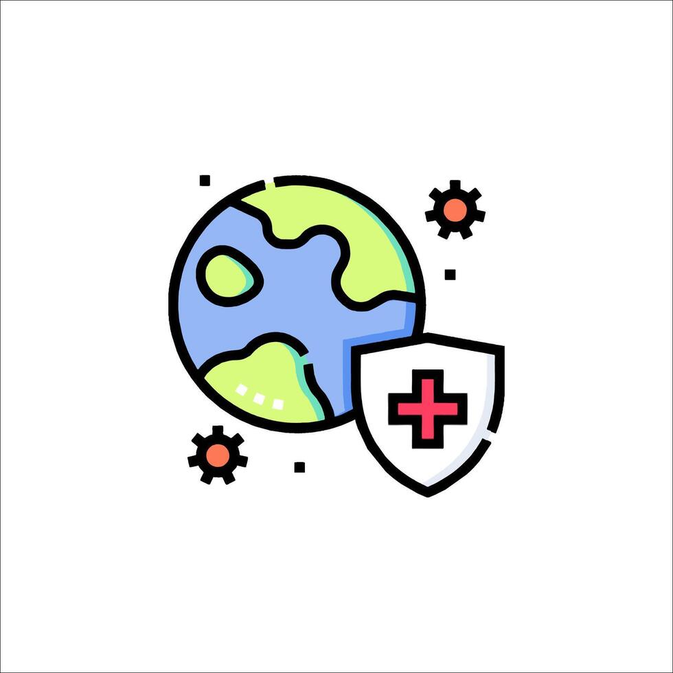 A globe with a red cross on it and a shield vector