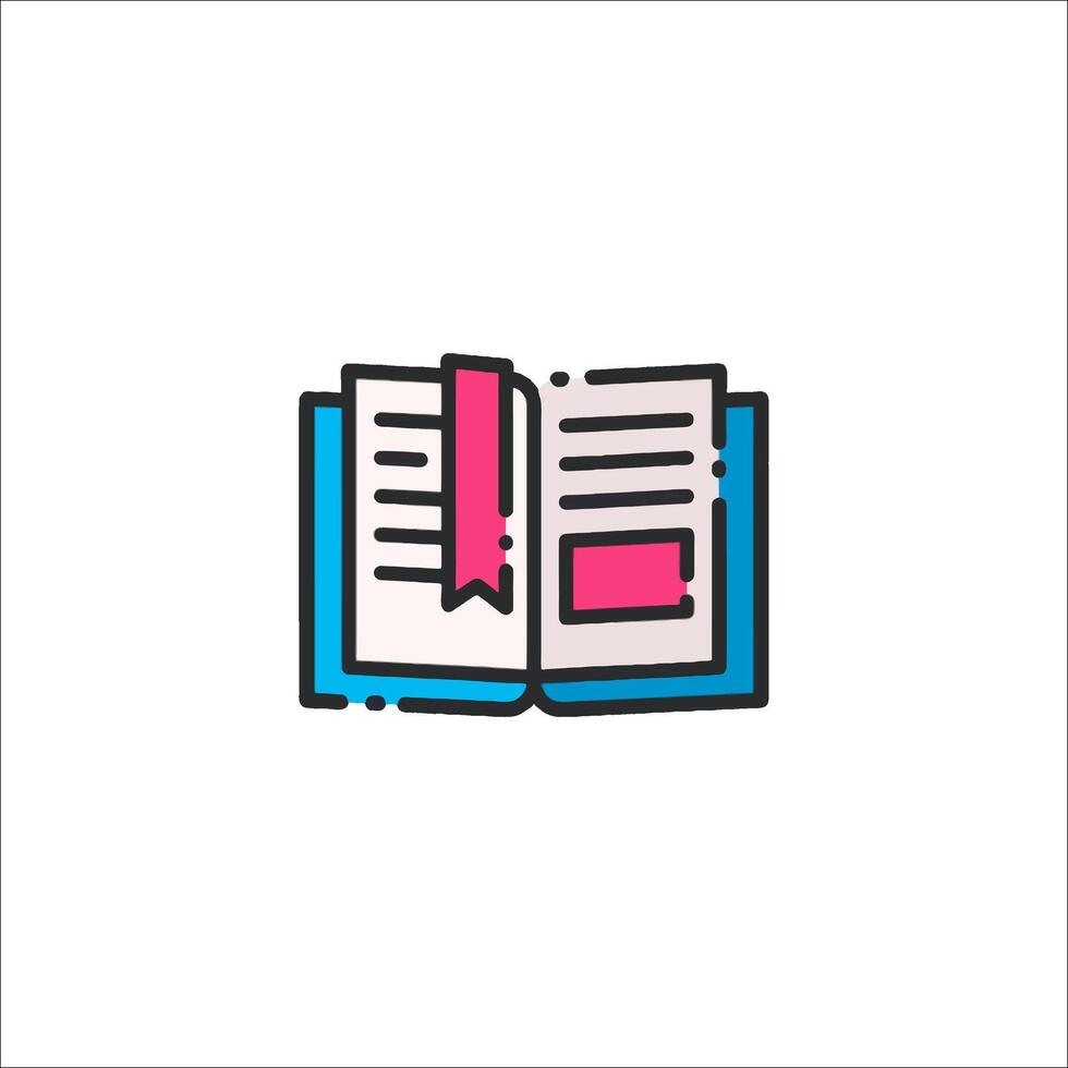 An open book icon with a pink ribbon vector