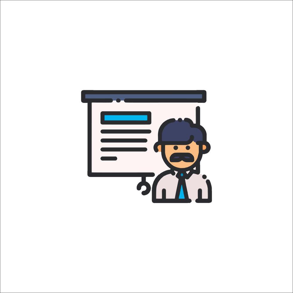 A man with a beard and tie is standing in front of a screen vector