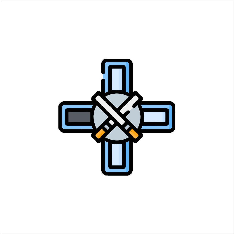 A cross with two swords in it vector