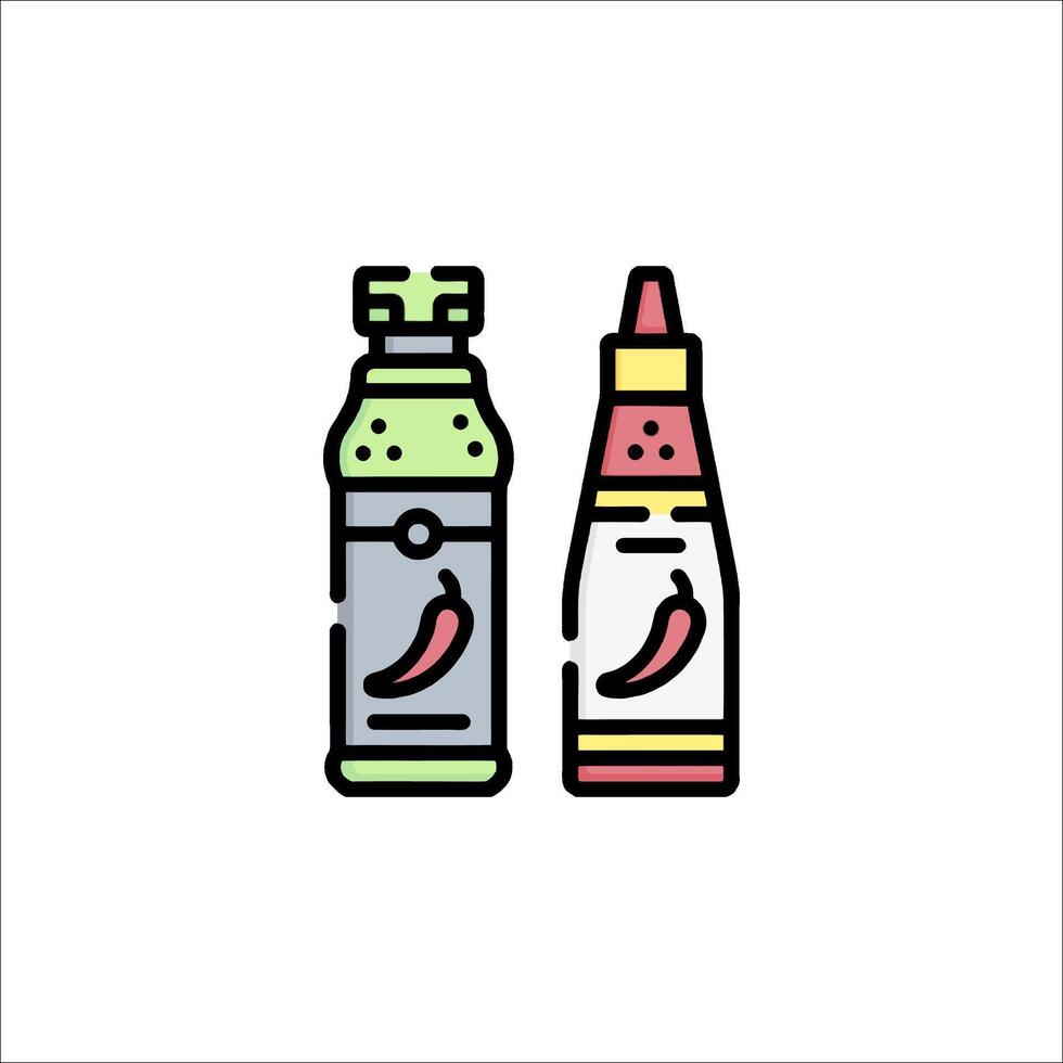 Two bottles of hot sauce and a bottle of ketchup vector