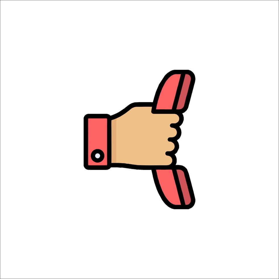 Hand holding phone icon in a flat line style vector