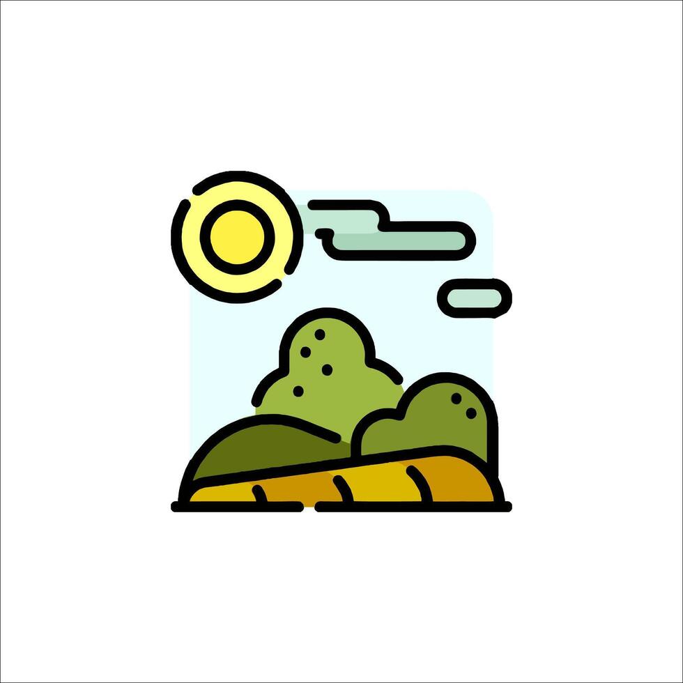 A flat icon of a field and sun vector