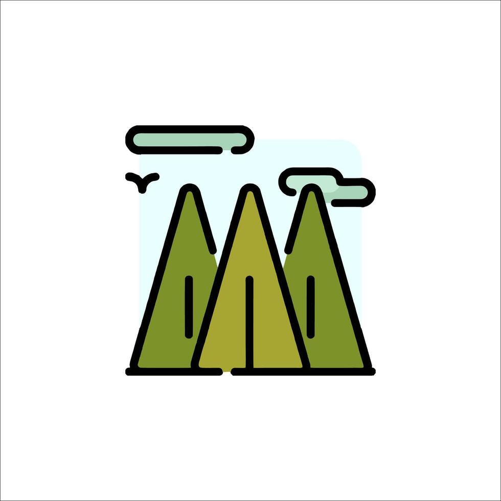 A mountain landscape icon with trees and clouds vector