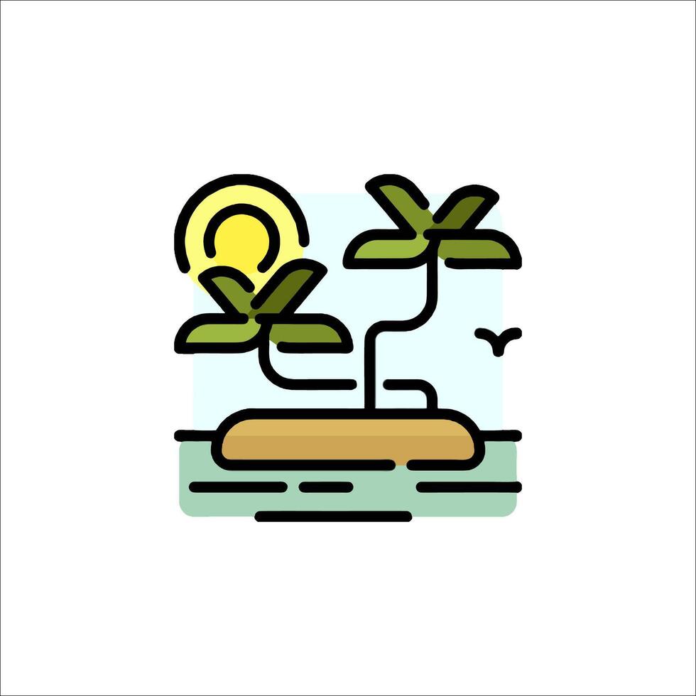 Tropical island with palm trees and sun icon vector