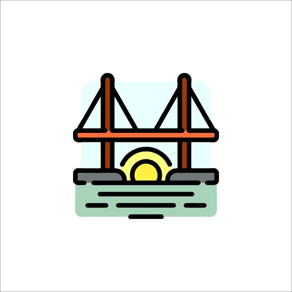 A bridge over water with a sun in the background vector