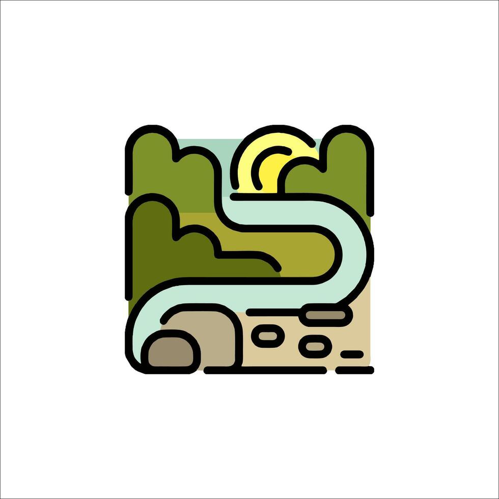A river and a mountain in a line icon vector
