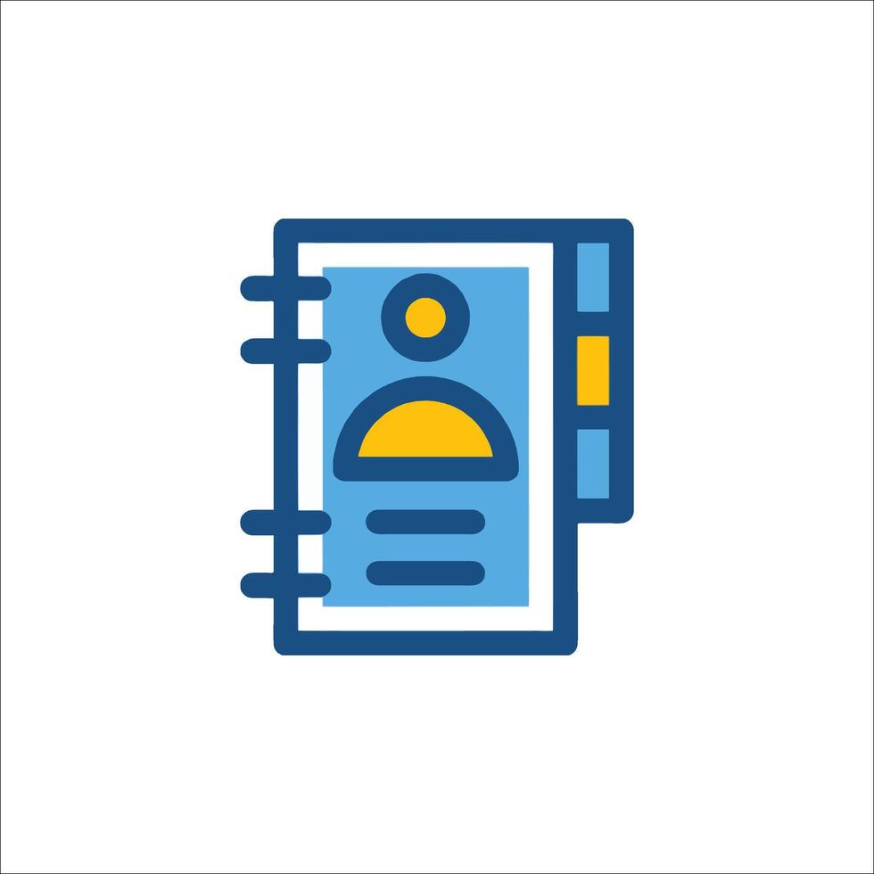 A blue and yellow icon of a person in a notebook vector