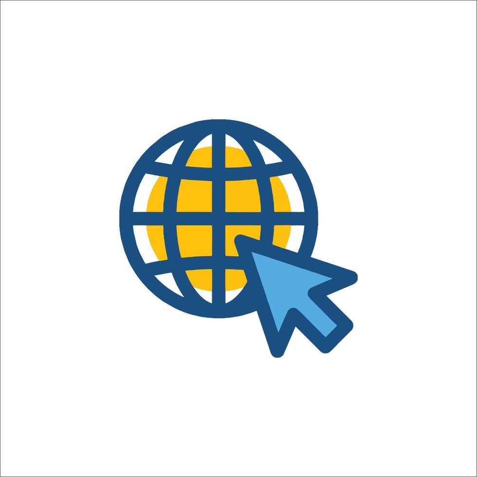 A globe with a mouse cursor and a blue arrow vector