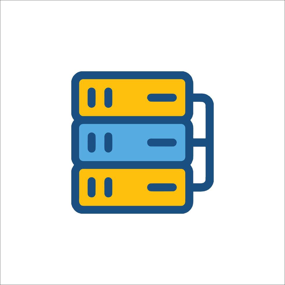 A blue and yellow icon of a server vector