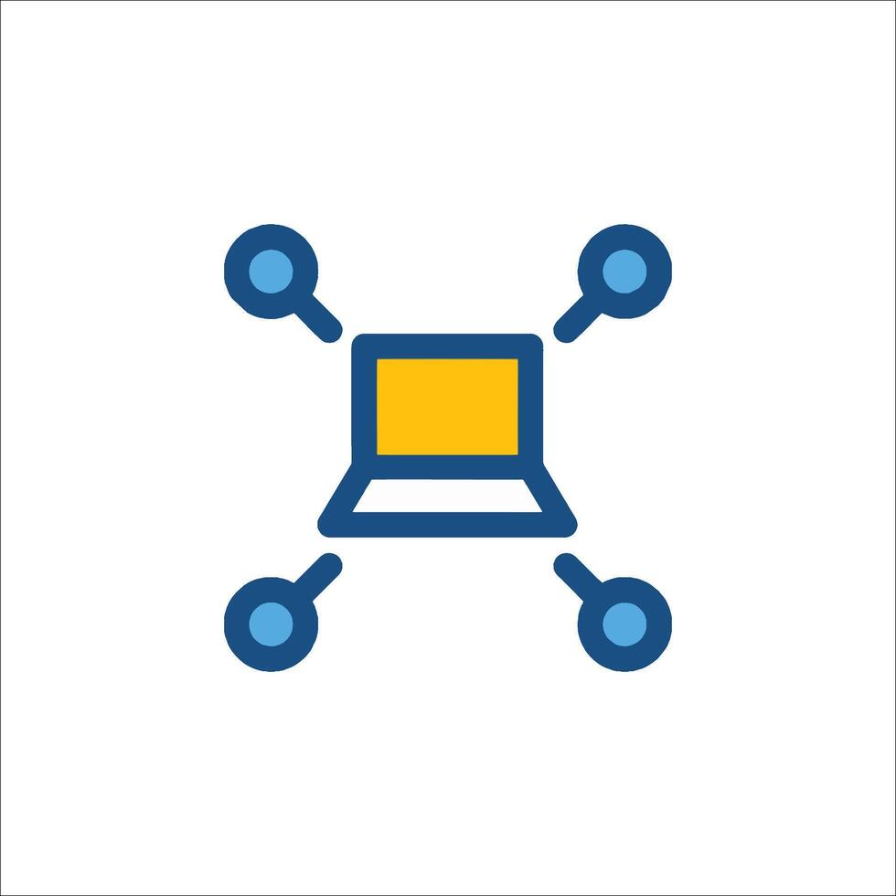 A laptop connected to other devices vector
