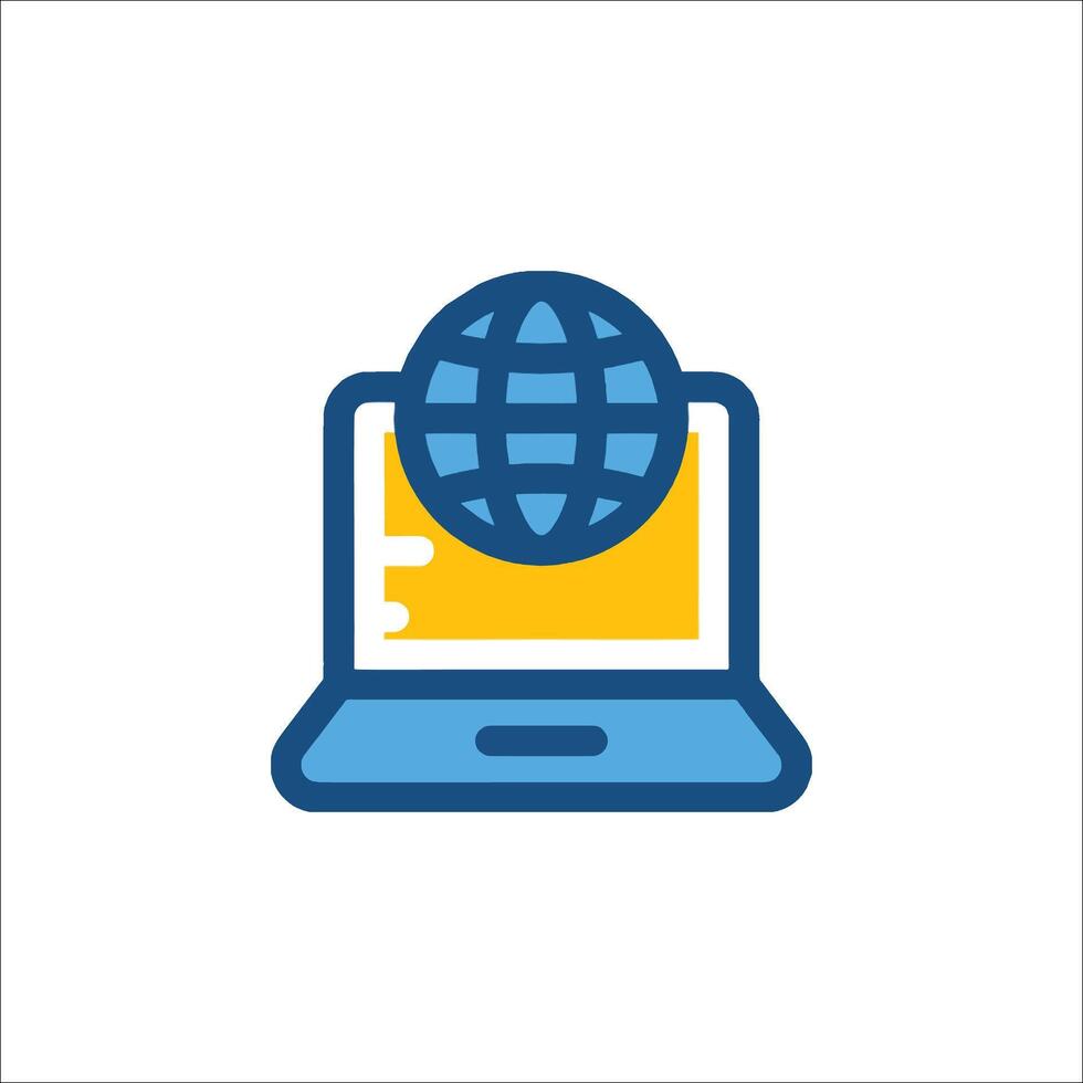A laptop with a globe icon on it vector