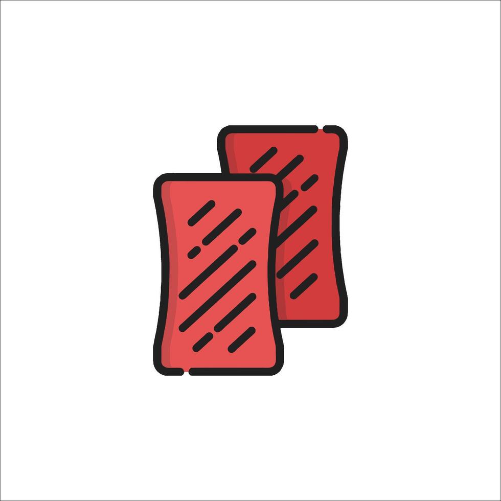 Two red slices of bacon on a white background vector