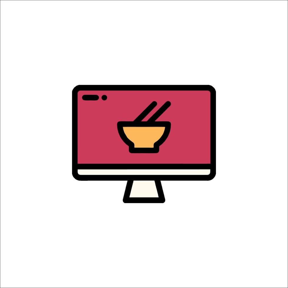 A computer monitor with a bowl of noodles and chopsticks vector