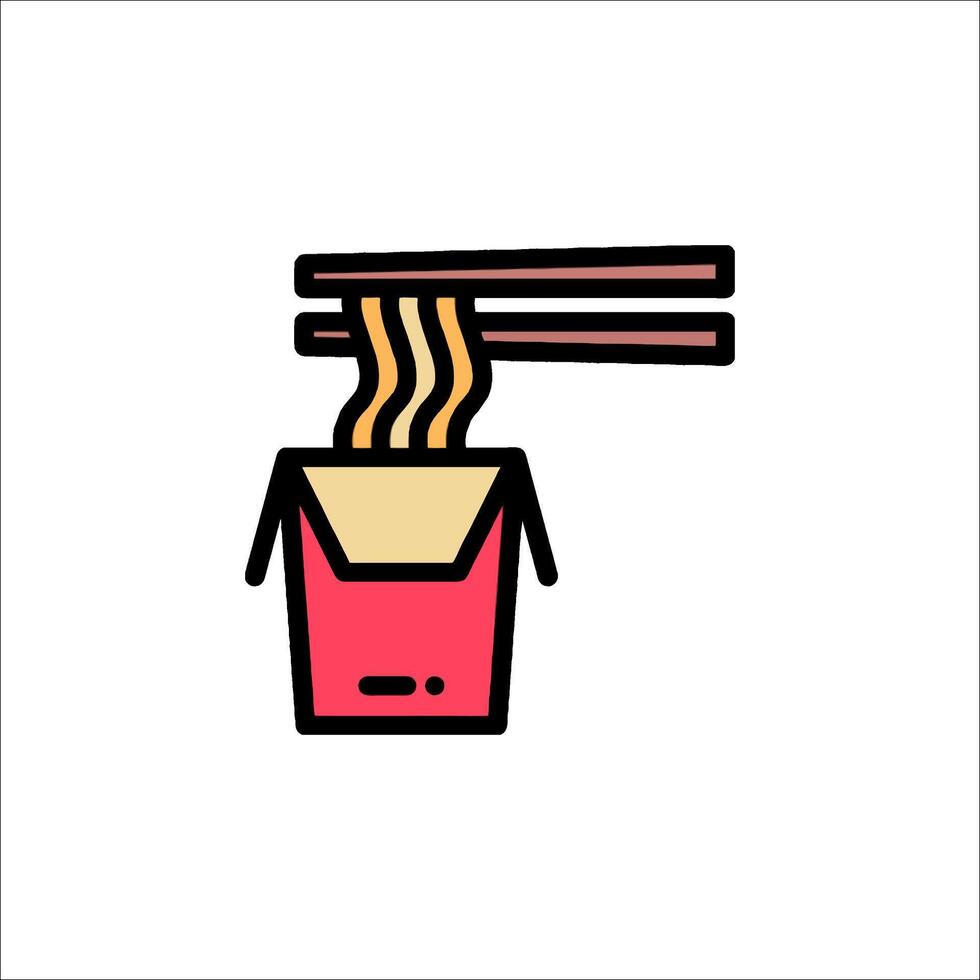 A red box with chopsticks and noodles in it vector